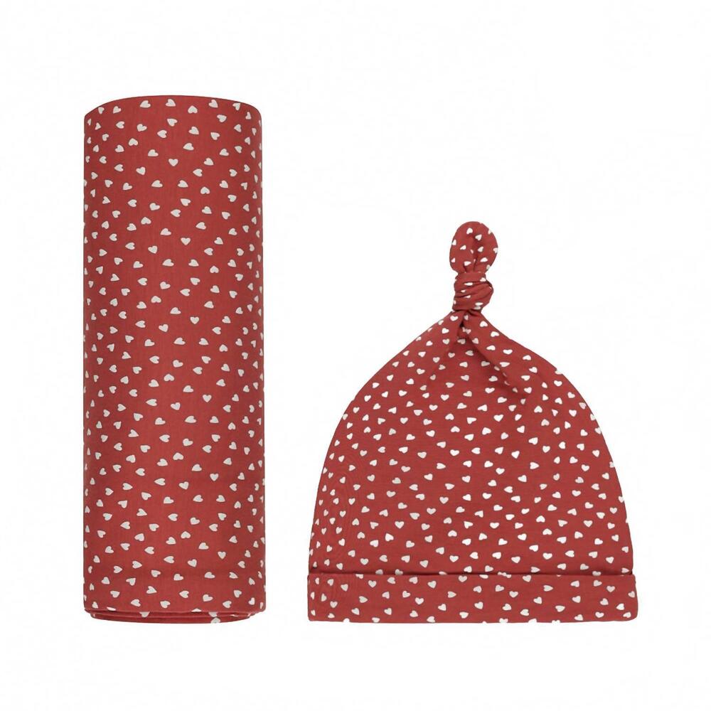 NEW QUINCY MAE kids' bamboo swaddle & knotted hat in red